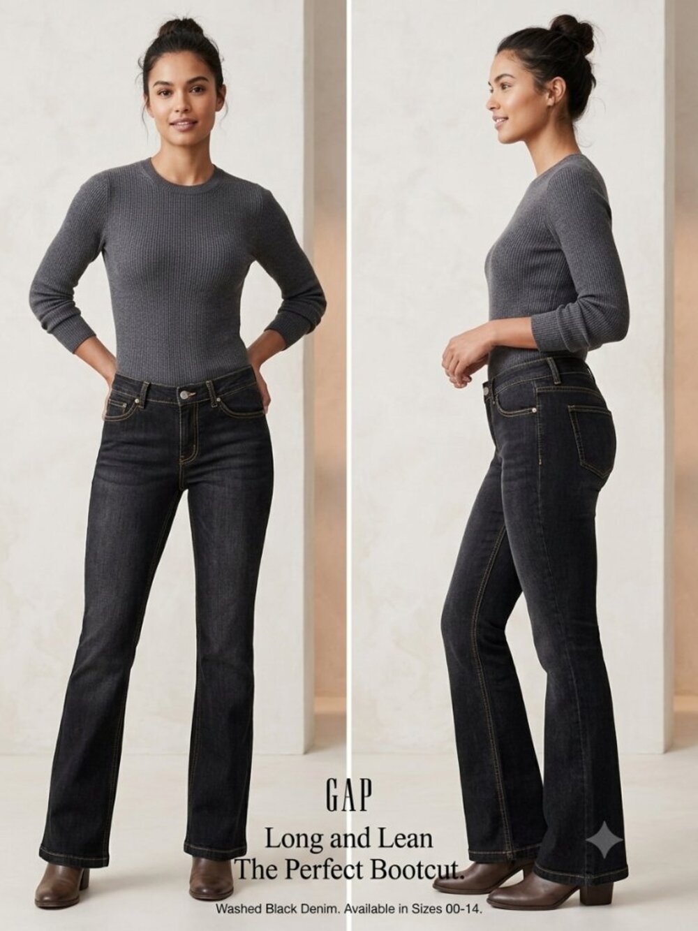 Gap Long and Lean Black Bootcut Leg Low Rise Denim Black Wash 100% Cotton Size 4